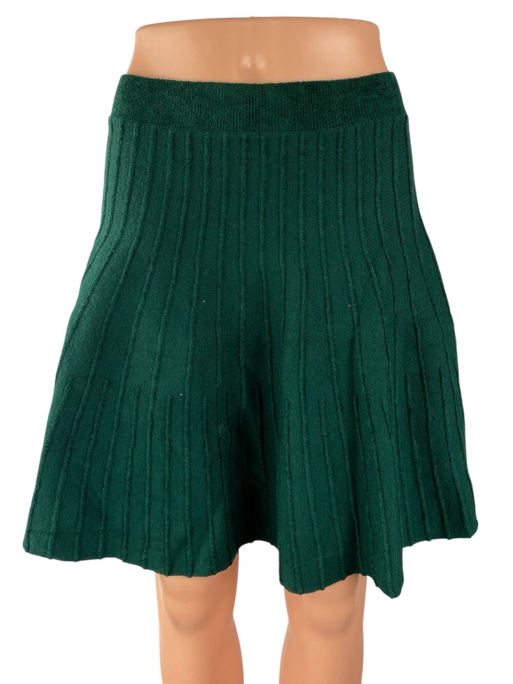 Anthropologie Meadow Rue Green Sweater Knit Pleated Mini Skater A-Line Skirt M